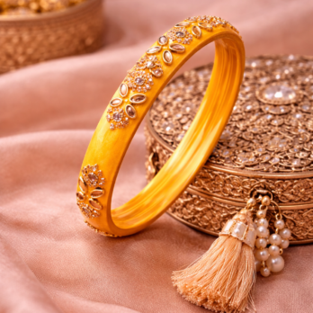 Royal Yellow & gold Kundan Stone Bangle