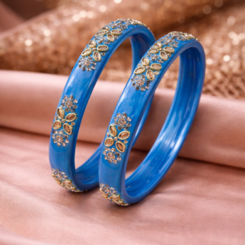 Ocean-blue Kundan bangles