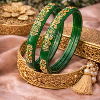 Gowri-green kundan bangles