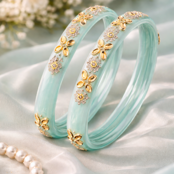 Light-blue kundan bangle